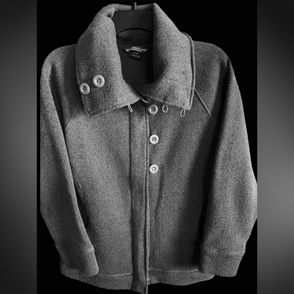 West Marine Seaside Sweater Jacket large dark grey with front zipper and buttons